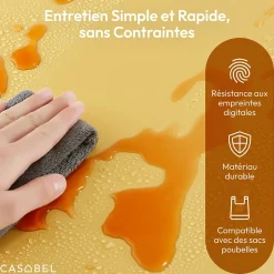 CASABEL Poubelle Tri Selectif 60L, 2x30L Acier INOX OCRE, Double Compartiments, Pedale, Bacs Amovibles, Couvercles Silencieux