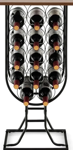Casier à Vin 14 Bouteilles avec Roues Organisateur de Rangement de Vin Mobile avec Cadre Métallique Plateau en Bois Noir