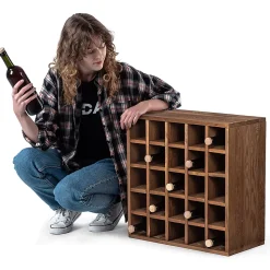 Casier à vin marron foncé en échiquier en bois KADAX