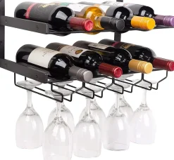 Casier à vin mural 2 en 1 avec porte-verres