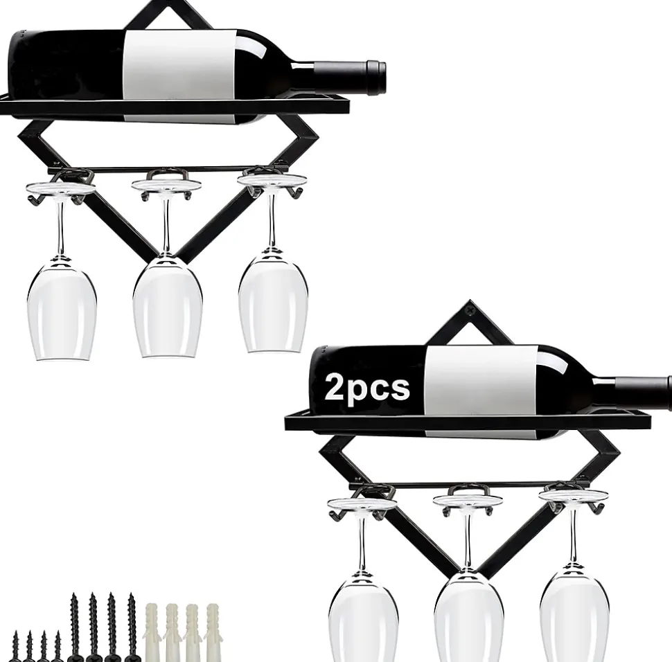 Casier à vin mural métal avec porte-verres intégré