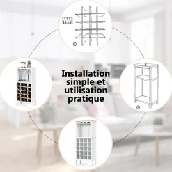 Casier a Vin avec 20 Emplacements et Porte gobelet Etagere a Bouteille en Pin pour Cave Collier Cuisine Blanc