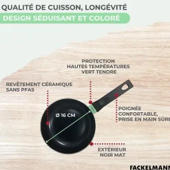 Casserole 16 cm aluminium revêtement céramique antiadhésif sans PFAS Fackelmann Brandao