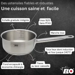 Casserole en inox 20 cm de 2,2 litres Elo Profi Cuisine