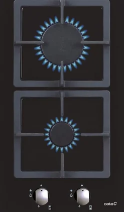 CATA Domino gaz SCI 3002 BK Verre noir 2 feux