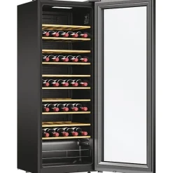 Cave à vin 58 bouteilles Candy CWC 058 connectée WiFi noir 10 clayettes bambou