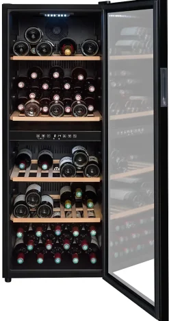 Cave a vin de service - LA SOMMELIERE - SLS90DZ - 91 bouteilles - Porte vitrée réversible - Classe G - 48 x 57,5 x 128,5 cm - Noir