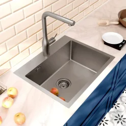 Ceramia Timeless Évier de cuisine encastrable inox 304, 1 bac, 55x45x21 cm, Gun Metal brossé PVD