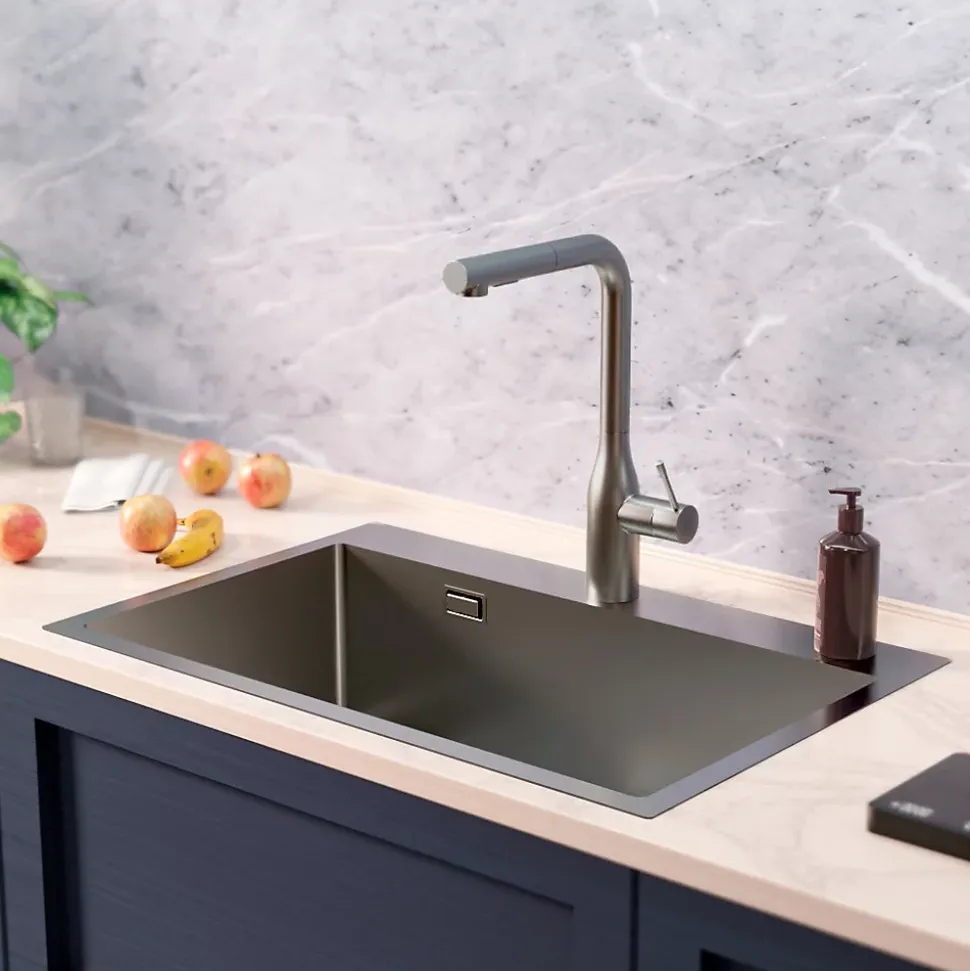 Ceramia Timeless Évier de cuisine encastrable en inox 304, 68x45x21 cm, Gun Metal brossé PVD