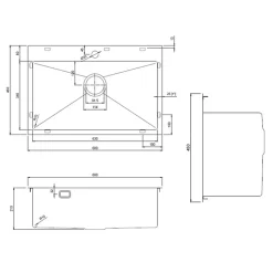 Ceramia Timeless Évier de cuisine encastrable inox 304, 1 bac , 68x45x21 cm, Or brossé PVD