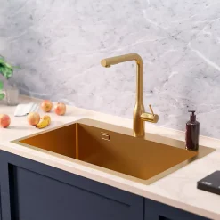 Ceramia Timeless Évier de cuisine encastrable inox 304, 1 bac , 68x45x21 cm, Or brossé PVD