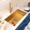 Ceramia Timeless Évier de cuisine sous plan inox 304, 1 bac , 68x45x21 cm, Or brossé PVD