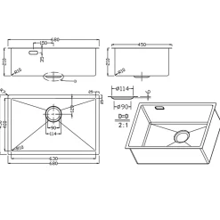 Ceramia Timeless Évier de cuisine sous plan inox 304, 1 bac , 68x45x21 cm, Or brossé PVD