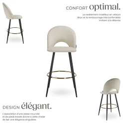 Chaise de bar en velours rembourré avec dossier et repose-pieds Lot de 2