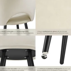 Chaise de bar en velours rembourré avec dossier et repose-pieds Lot de 2