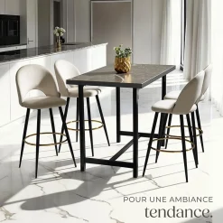 Chaise de bar en velours rembourré avec dossier et repose-pieds Lot de 2