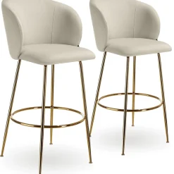 Chaise de bar en velours rembourré avec dossier large et un repose-pieds Lot de 2
