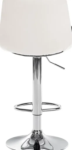 Chaise de bar Jerry similicuir, réglable en hauteur, pivotante à 360 avec dossier, cuisine bistrot Blanc/Chrome