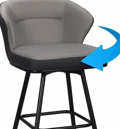 Chaise de bar pivotante matelassée, hauteur assise 72 cm, lot de 2, dana (gris et noir)