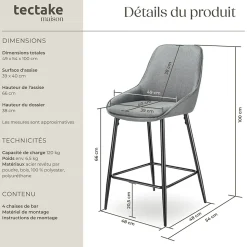 Chaise de bar rembourrée avec une housse douce dossier et repose-pieds Lot de 4