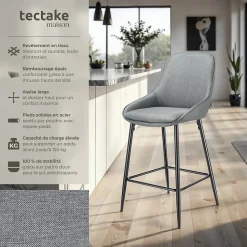 Chaise de bar rembourrée avec une housse douce dossier et repose-pieds Lot de 4