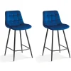 Chaise de comptoir JUTE Velours bleu Style contemporain H95 cm
