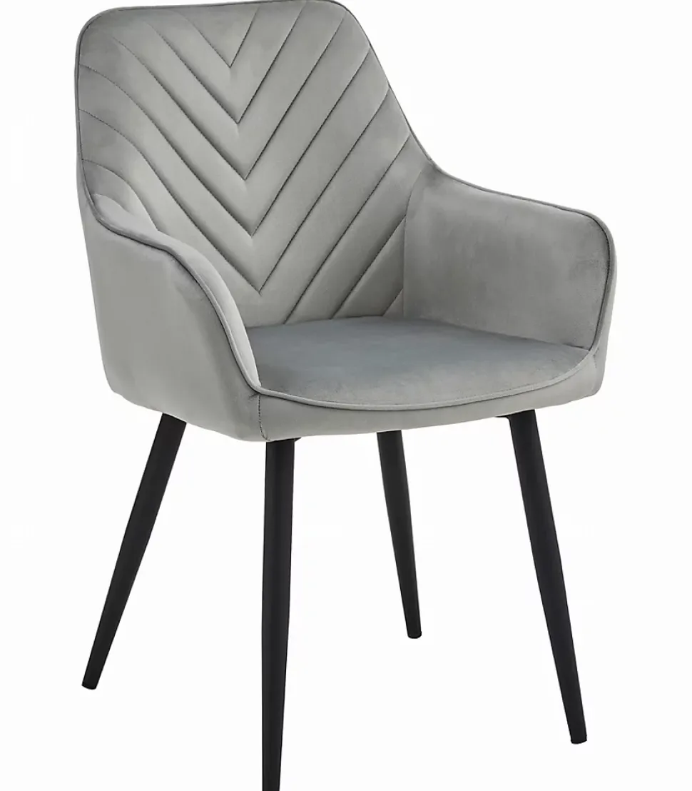 Chaise de salle à manger Valora WAAV Velours gris argenté avec pieds noirs x 1