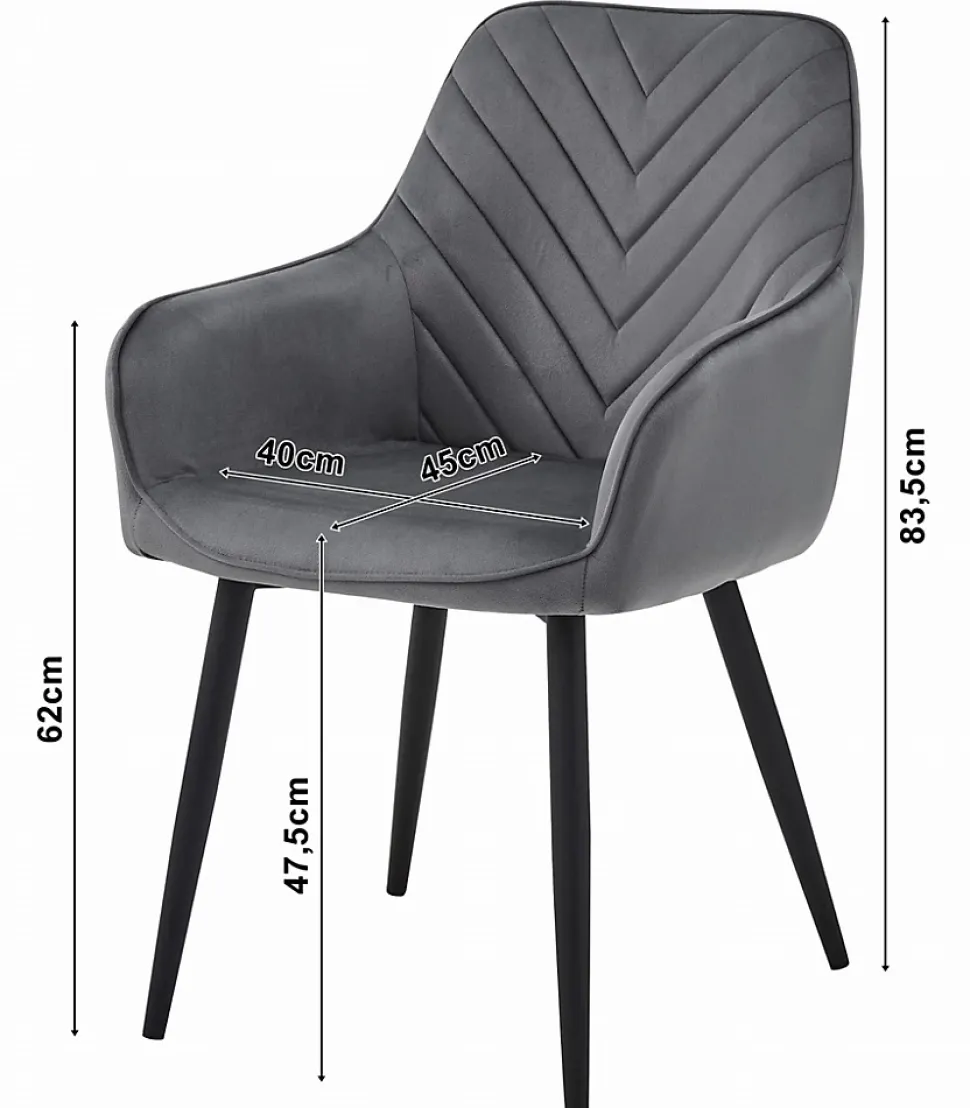 Chaise de salle à manger Valora WAAV Velours gris argenté avec pieds noirs x 1
