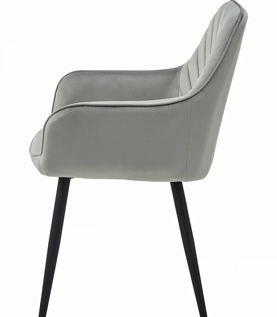 Chaise de salle à manger Valora WAAV Velours gris argenté avec pieds noirs x 1