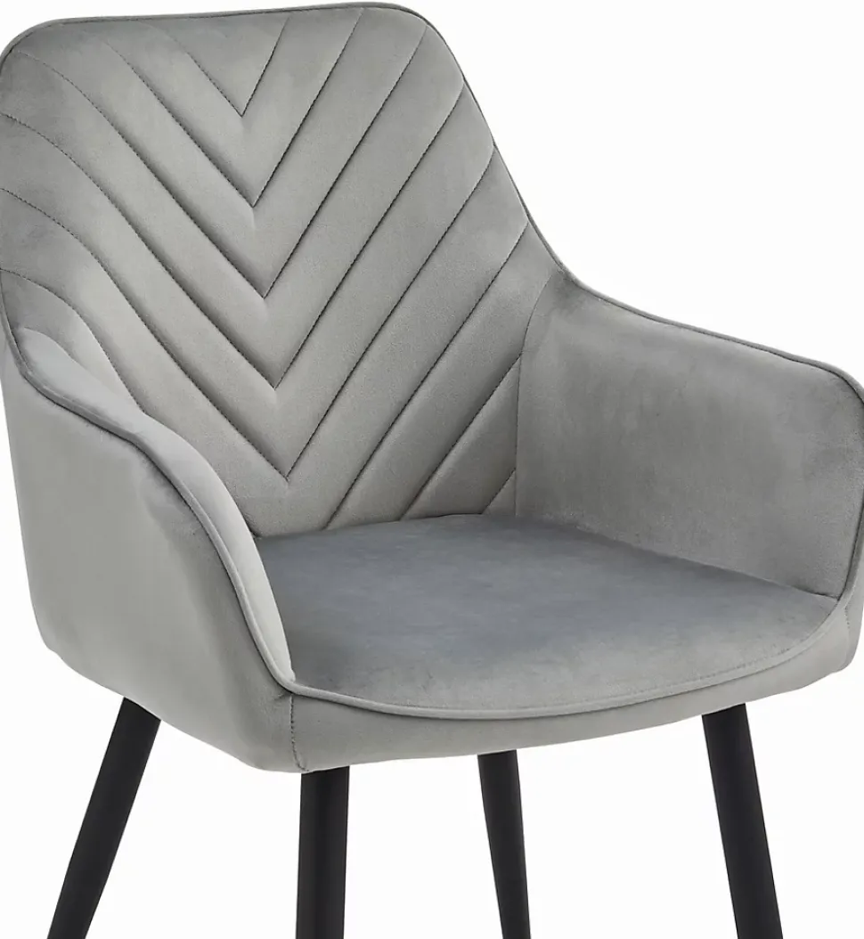 Chaise de salle à manger Valora WAAV Velours gris argenté avec pieds noirs x 1