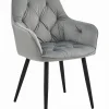 Chaise de salle à manger Valora LUKK Velours gris argenté avec pieds noirs x 1