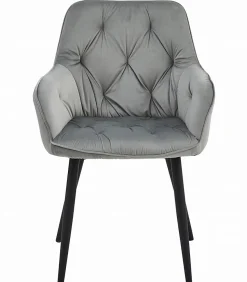 Chaise de salle à manger Valora LUKK Velours gris argenté avec pieds noirs x 1