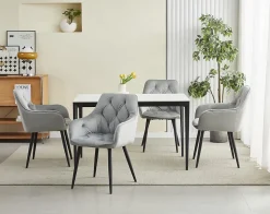 Chaise de salle à manger Valora LUKK Velours gris argenté avec pieds noirs x 1