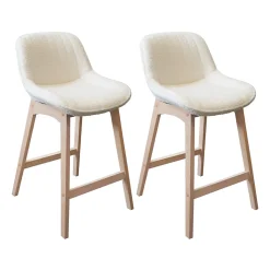 Chaise en tissu bouclette blanc et pieds en bois Homesight Milk, 2 pièces