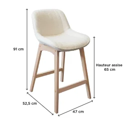 Chaise en tissu bouclette blanc et pieds en bois Homesight Milk, 2 pièces