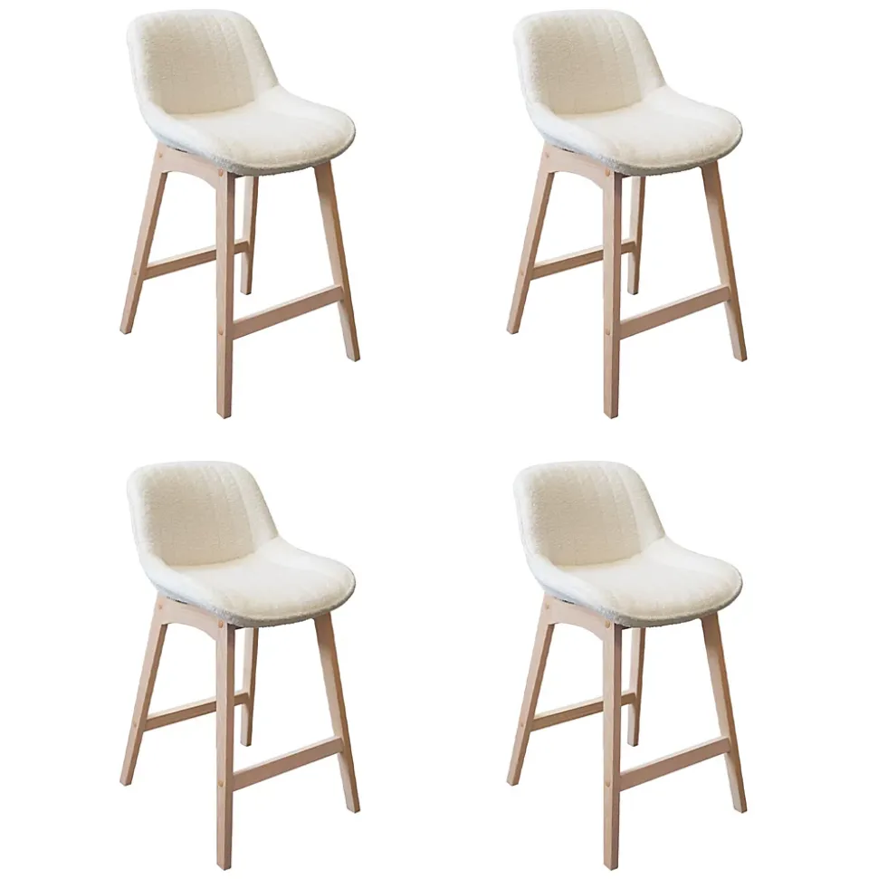 Chaise en tissu bouclette blanc et pieds en bois Homesight Milk, 4 pièces