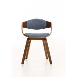 Chaise Retro - CLP - Kingston - Tissu Bleu - Dossier Haut - Accoudoirs Bois