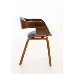 Chaise Retro - CLP - Kingston - Tissu Bleu - Dossier Haut - Accoudoirs Bois