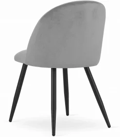 Chaise Valora BELLO en velours gris clair, pieds noirs