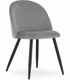 Chaise Valora BELLO en velours gris clair, pieds noirs