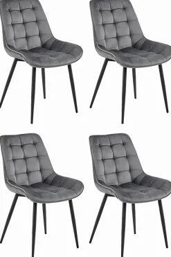 Chaise VALORA BERA - Velours gris foncé avec pieds noirs x 4