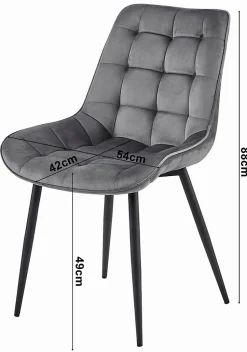 Chaise VALORA BERA - Velours gris foncé avec pieds noirs x 4