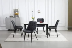 Chaise VALORA BERA - Velours gris foncé avec pieds noirs x 4