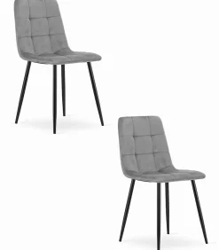 Chaise Valora PYRA, velours gris clair, design moderne (x2)