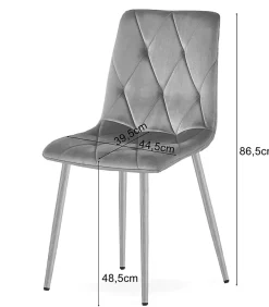 Chaise Valora TYRA en velours gris argenté / pieds noirs x 4