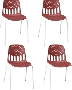 Chaises de cuisine design, lot de 4, empilables, pied, métal kio (rouge blanc)