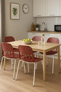 Chaises de cuisine design, lot de 4, empilables, pied, métal kio (rouge blanc)