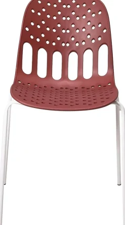 Chaises de cuisine design, lot de 4, empilables, pied, métal kio (rouge blanc)