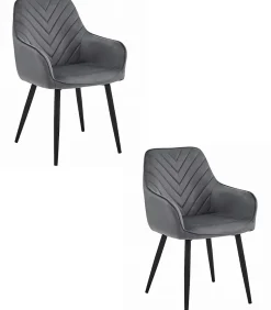 Chaises de salle à manger Valora WAAV Velours gris foncé avec pieds noirs x 2
