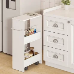 Chariot à roulettes Katra 67 x 40 x 20 cm blanc en.casa